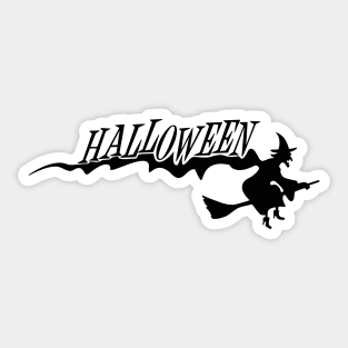 Silhouette of Witch Flying on Broomstick for Halloween Sticker